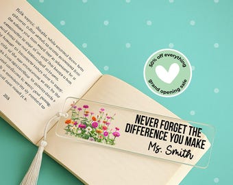 Personalized Teacher Bookmark, End of Year Teacher Gift, Teacher Appreciation Present, Custom Name Bookmark, Acrylic Bookmark