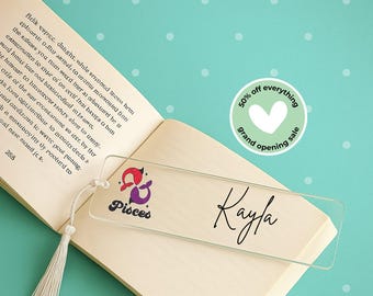 Personalized Pisces Bookmark, Zodiac Astrology Gift, Book Lover Present, Birthday Bookmark, Custom Name Bookmark, Clear Acrylic Bookmark
