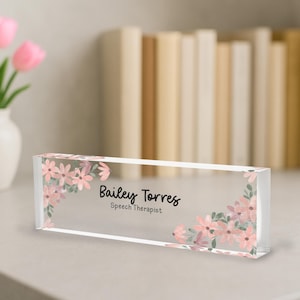 Speech Therapist Desk Nameplate, Custom Office Decor, SLP Appreciation Present, Floral Office Name Sign, Personalized Professional Gift