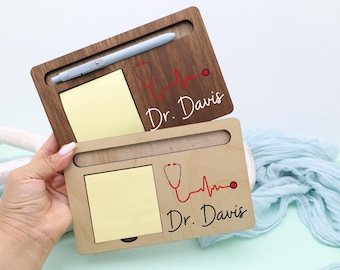 Organizador de escritorio personalizado para médicos, porta notas adhesivas con estetoscopio y latidos del corazón, regalo para profesionales médicos, regalo de graduación.