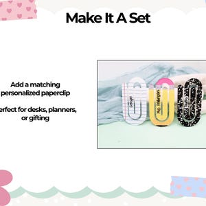 Puede incluir: Un juego de tres clips de papel personalizados. Uno es blanco con dise&ntilde;o de papel rayado, otro es amarillo con la parte superior rosa y el tercero es blanco y negro con un dise&ntilde;o moteado. El texto "Make It A Set" est&aacute; en la parte superior.