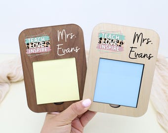 Personalized Teacher Sticky Note Holder, Teach Love Inspire Gift, Teacher Appreciation Week, Back to School Present, Classroom Decor