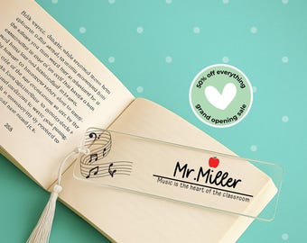 Music Teacher Acrylic Bookmark, Personalized Teacher Gift, Back to School Present, Music Lover Bookmark, Classroom Decor, Stocking Stuffer