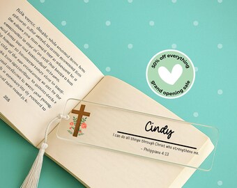 Personalized Christian Bookmark, Custom Name Book Lover Gift, Bible Verse Bookmark, Religious Gift, Philippians 4:13 Bookmark