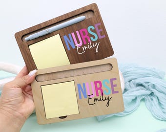 Personalized Nurse Desk Organizer, Custom Nurse Sticky Note Holder, Nurse Appreciation Gift, Nursing Student Gift, RN Gift Idea