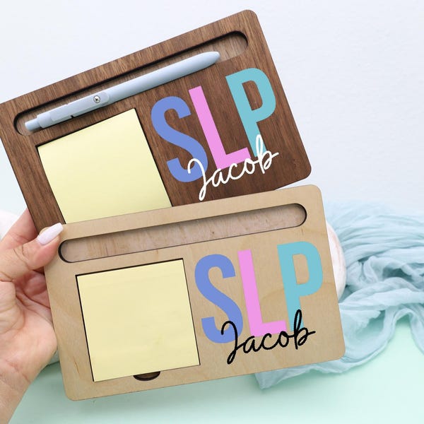 Personalized SLP Desk Organizer, Speech Language Pathologist Gift, Custom SLP Sticky Note Holder, Therapist Appreciation Gift