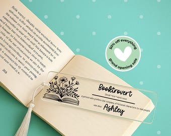 Book lover Gift, Bookworm Present, Reader Accessory, Personalized Bookmark, Booktrovert Acrylic Bookmark, Birthday Reading Gift