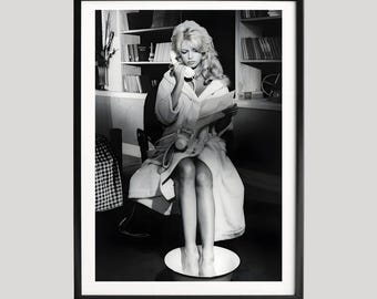 Brigitte Bardot Poster, Black and White Photography Print, Candid Telephone Scene, Vintage Celebrity Portrait,Classic French Cinema Wall Art