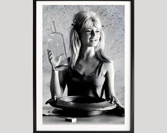 Brigitte Bardot Poster, Black and White Photography Print, Candid Vintage Celebrity Portrait, Iconic French Actress Wall Art