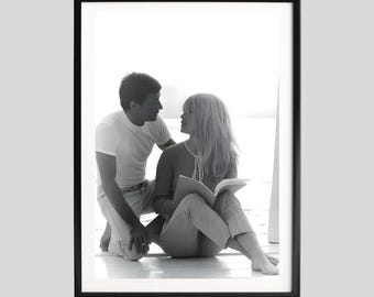Brigitte Bardot Poster, Black and White Photography Print, Intimate Reading Scene, Candid Celebrity Portrait, Classic French Cinema Wall Art