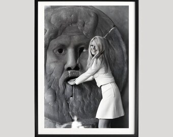 Brigitte Bardot Poster, Black and White Photography Print, Playful Travel Scene, Candid Celebrity Portrait, Classic French Cinema Wall Art