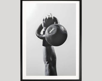 Kettlebell Workout Poster, Black and White Fitness Wall Art, Strength Training Print, Gym Decor, Motivational Workout Photography, Gym Art