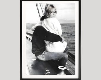 Brigitte Bardot Poster, Black and White Photography Print, Romantic Sailing Scene, Vintage Celebrity Portrait,Classic French Cinema Wall Art