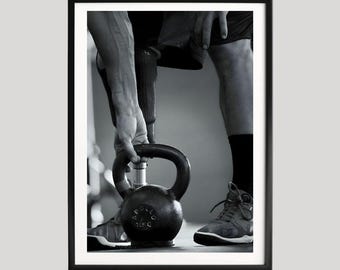 Kettlebell Training Print, Gym Motivation Poster, Black and White Fitness Poster, Strength Workout poster