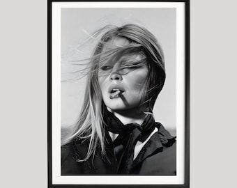 Brigitte Bardot Poster, Black and White Photography Print, Vintage Celebrity Portrait, Old Hollywood Wall Art, Fashion Photography