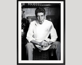 Impression de photographie d'Anthony Bourdain, affiche de cuisine noir et blanc, art mural cuisine, portrait culinaire rétro, oeuvre d'art de qualité musée