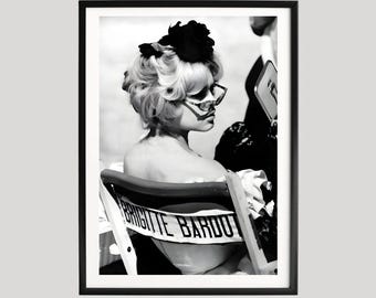 Brigitte Bardot Black and White Photography Print, Vintage French Icon Poster, Retro Film Star Wall Art, Classic Cinema Decor