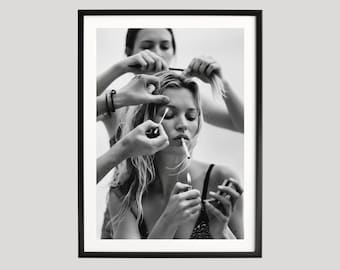 Kate Moss Getting Ready, Black and White Photography Print, Fashion Wall Art, Fine Art Poster, Editorial Style Decor, Museum Quality Print,