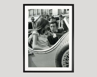 Serge Gainsbourg, Jane Birkin, Photography Prints, Retro Poster, Black and White Wall Art, Retro Print, Museum Quality Photography Poster