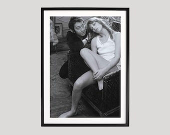 Serge Gainsbourg, Jane Birkin, Photography Prints, Retro Poster, Black and White Wall Art, Retro Print, Museum Quality Photography Poster