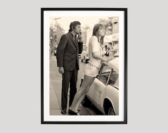 Serge Gainsbourg, Jane Birkin, Photography Prints, Retro Poster, Black and White Wall Art, Retro Print, Museum Quality Photography Poster