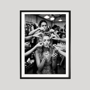 Kate Moss Getting Ready, Black and White Photography Print, Fashion Wall Art, Fine Art Poster, Editorial Style Decor, Museum Quality Print,