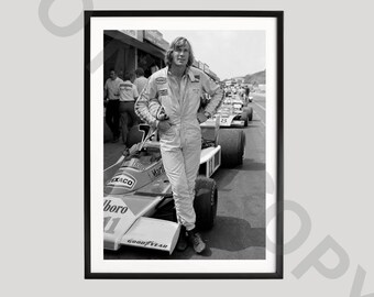 Formula 1 Racing Poster, Black and White Driver Print, Retro Motorsport Photography, Classic Race Car Art, Racing Fan Gift Artwork