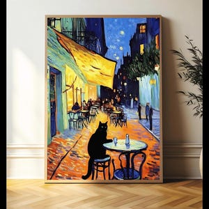 Gustav Klimt Black Cat Art, Klimt Style Poster, Black Cat and Table,  Funny Cat Poster, Vintage Style Artwork, Lovers Gallery Art