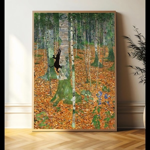 Gustav Klimt Black Cat Print, Black Cat Poster, Klimt Flowers Cat Poster Wall Art Home Décor, Cat Artwork, Digital Art Print, Art Lover