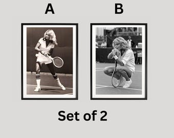 Set Of 2 Vintage Tennis Woman Photography Print, Black and White Sports Wall Art, Retro Female Athlete Poster, Tennis Court Decor