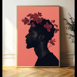 Black Man Art,  modern art, printable art, Black Man with Nature, feminist art,  colorful wall art, trendy wall art, digital download art