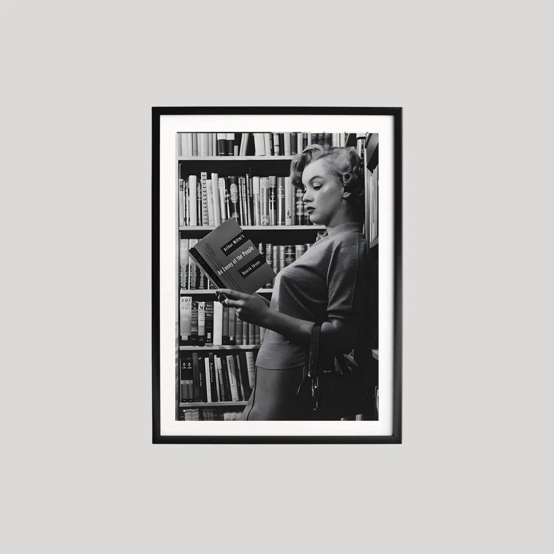 Jayne Mansfield in Library Art, Black and White Print, Elegant Woman