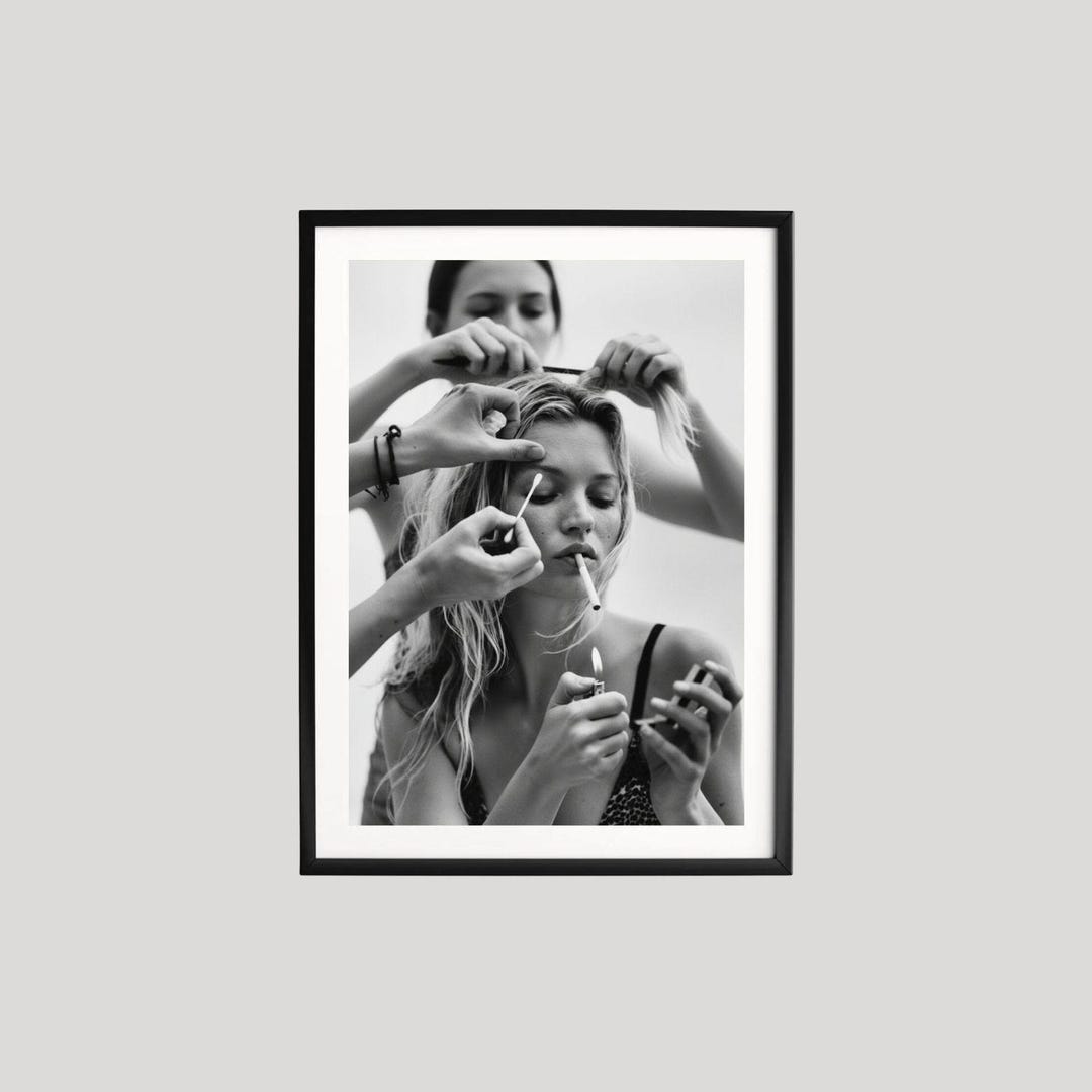 Kate Moss Getting Ready, Black and White Photography Print, Fashion Wall Art, Fine Art Pos