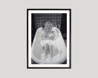Marilyn Monroe In Bathtub Print, Photography Prints, Marilyn Monroe, Vintage Print, Black and White Wall Art, Museum Quality Photography Art