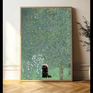 Gustav Klimt Black Cat Print, Black Cat Gustav Klimt Print, Famous Klimt Wall Art, Floral Art, Animal Poster, Home Decor Poster