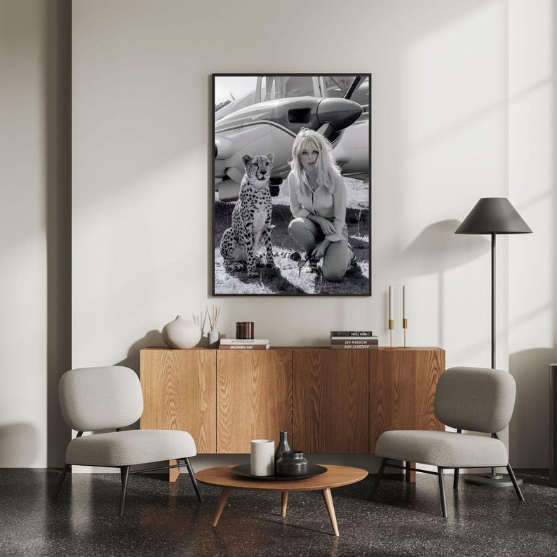 Brigitte Bardot Poster, Black and White Photography Print, Vintage Safari Portrait, Celebrity Wall Art, Old Hollywood Decor image 5