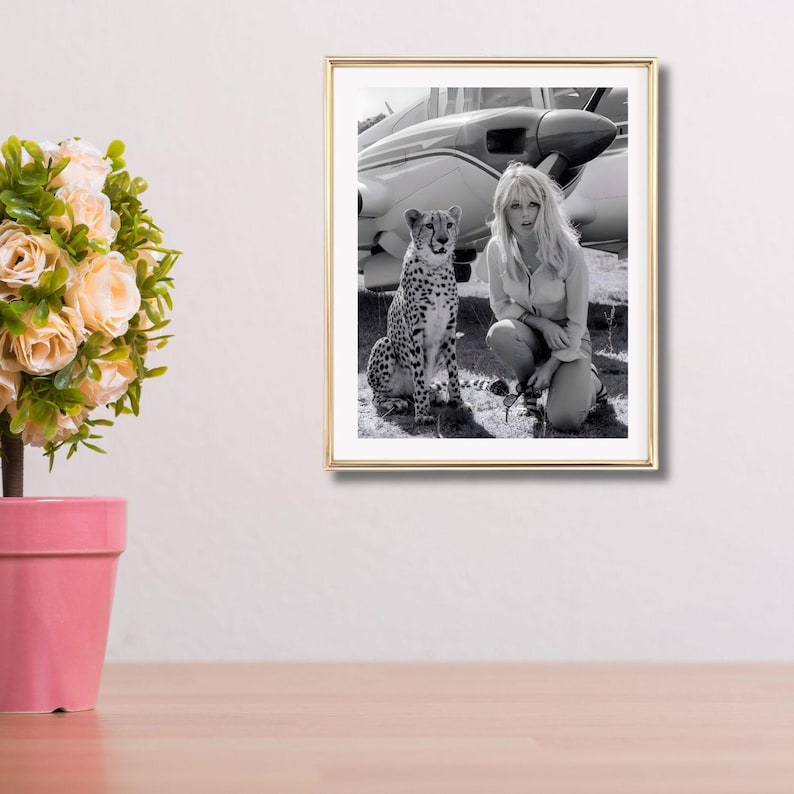 Brigitte Bardot Poster, Black and White Photography Print, Vintage Safari Portrait, Celebrity Wall Art, Old Hollywood Decor image 4