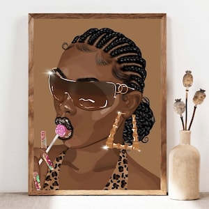 Black Woman Art, African Girl Wall Art, Natural Hair Beauty, Black Girl With Lovely pop Art, Fashion Wall Art, Hair Art Print, Digital Art