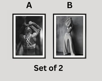 Set Of 2 Black And White Fitness Wall Art Print, Strong Woman Gym Photography Poster, Modern Workout Room Decor