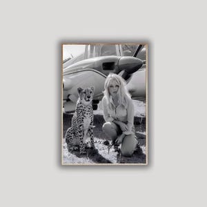 Brigitte Bardot Poster, Black and White Photography Print, Vintage Safari Portrait, Celebrity Wall Art, Old Hollywood Decor image 2
