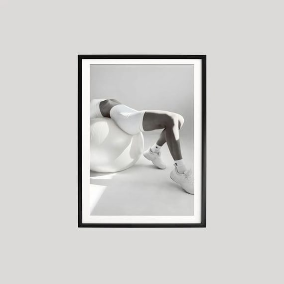 Fitness Ball Poster, Black and White Workout Photography, Minimalist Wellness Wall Art, Athletic Lifestyle Print, Museum Quality Decor