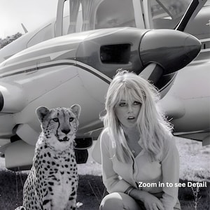 Brigitte Bardot Poster, Black and White Photography Print, Vintage Safari Portrait, Celebrity Wall Art, Old Hollywood Decor image 6