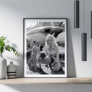 Brigitte Bardot Poster, Black and White Photography Print, Vintage Safari Portrait, Celebrity Wall Art, Old Hollywood Decor image 3