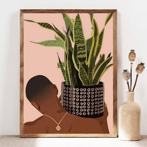 Black Man Art, modern art, printable art, Black Man with Nature, feminist art, colorful wall art, trendy wall art, digital download art