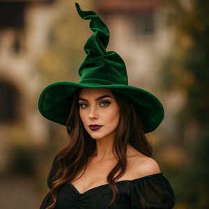 Twisted Velvet Witch Hat – Wizard Hat, Magic Hat for Ren Fair, Spotted Adult Witch Hat, Halloween Cosplay Witch Costume