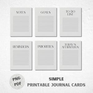 Set di semplici schede di journaling stampabili, schede di journaling giornaliere estetiche, scheda di elenco delle cose da fare, scheda di affermazione, kit di bullet journal digitale in formato PDF