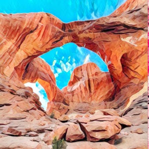Double Arch Aquarell Kunstdruck auf Leinwand - Arches National Park