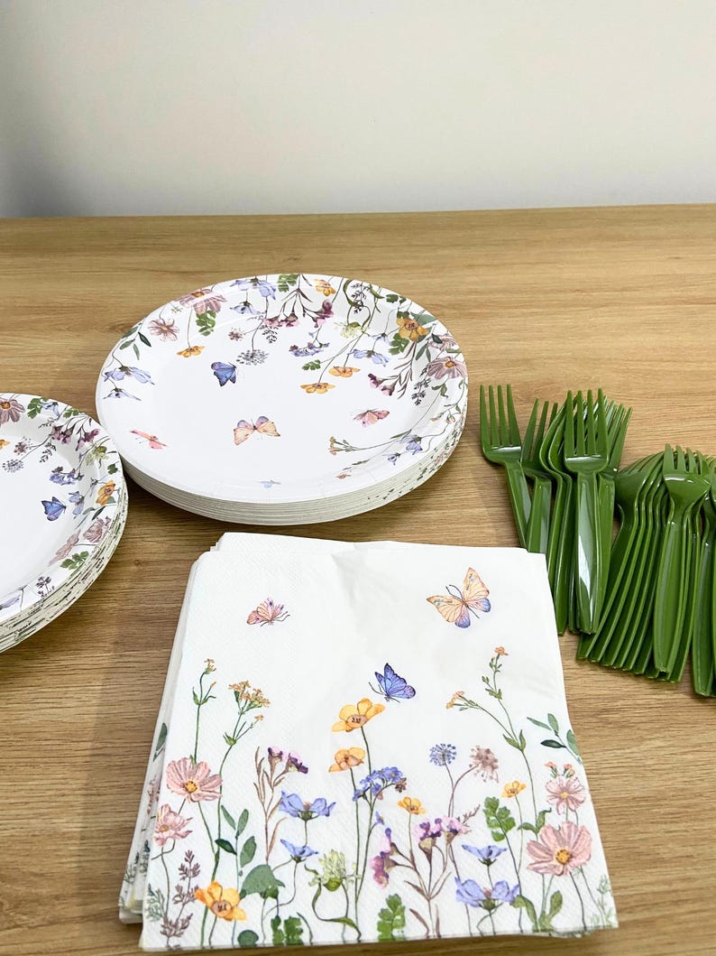 96pcs Wildflower Party Supplies – Floral Paper Plates & Napkins Set for ...
