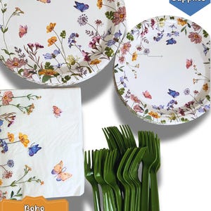 Wildflower Party Supplies for 24 – Disposable Dinnerware Set for Weddings, Showers, Birthdays, and More