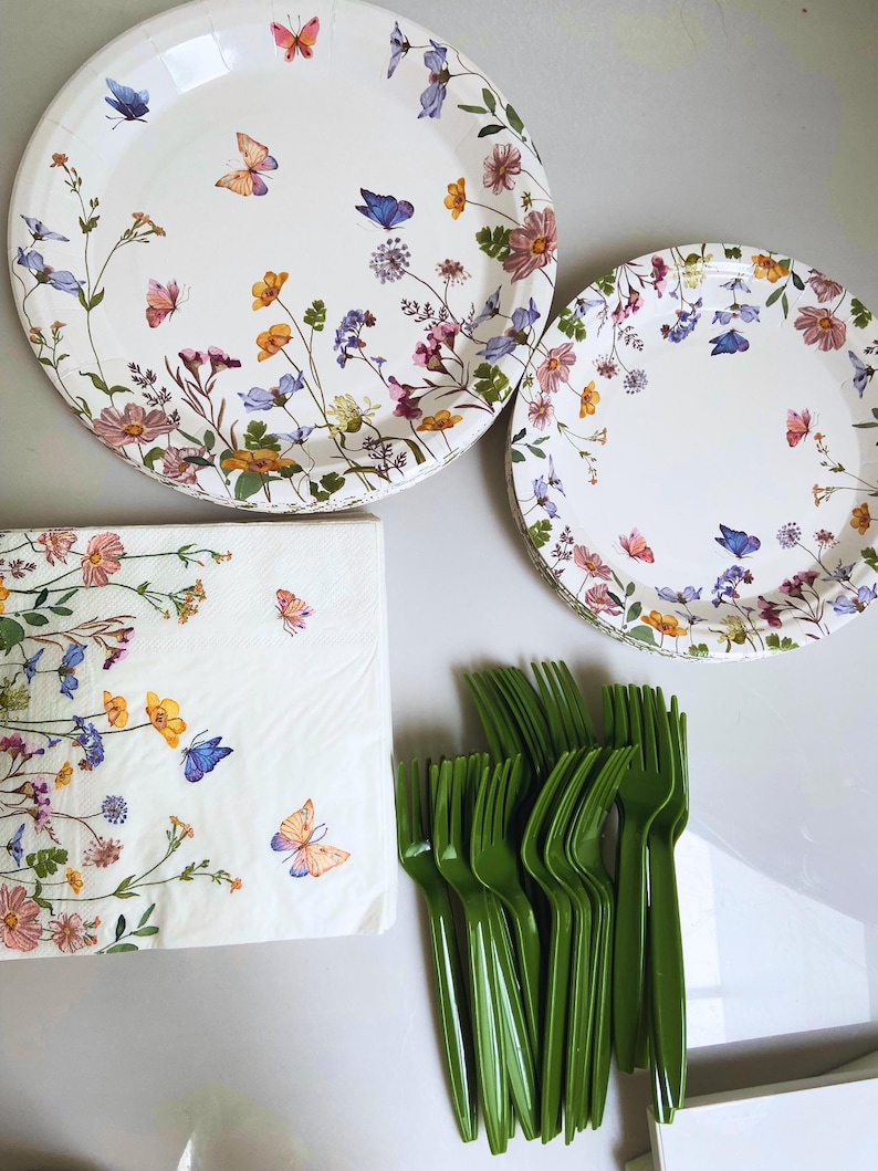 96pcs Wildflower Party Supplies – Floral Paper Plates & Napkins Set for ...